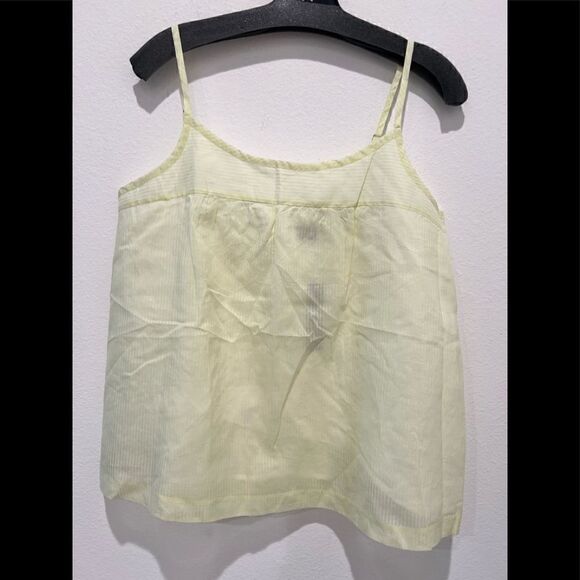 Theory Striped Neon Highlighter Yellow Baby Doll Silk/Cotton Cami Top Size L NWT - Picture 1 of 4